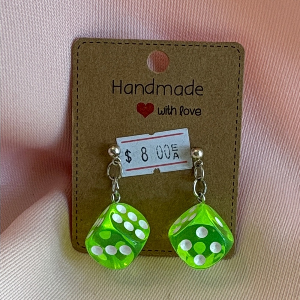🟢 Green Lucky Dice Post Earrings